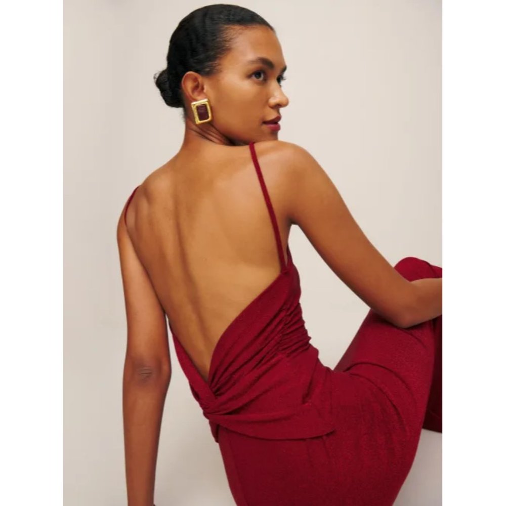 NWOT Reformation Breslin Dress in Red Sparkle Midi Open Back Sleeveless